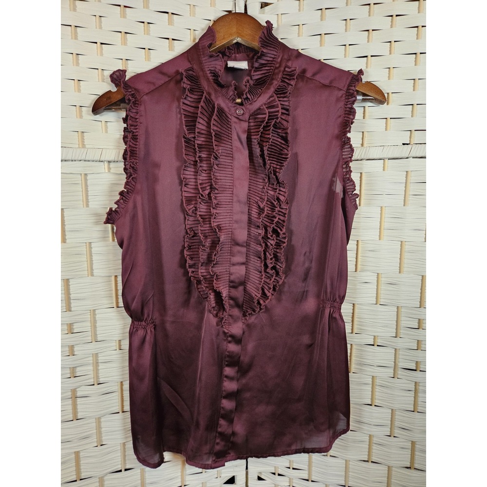 Converse Womens Large One Star Purple Ruffled Button Down Blouse Formal Romantic